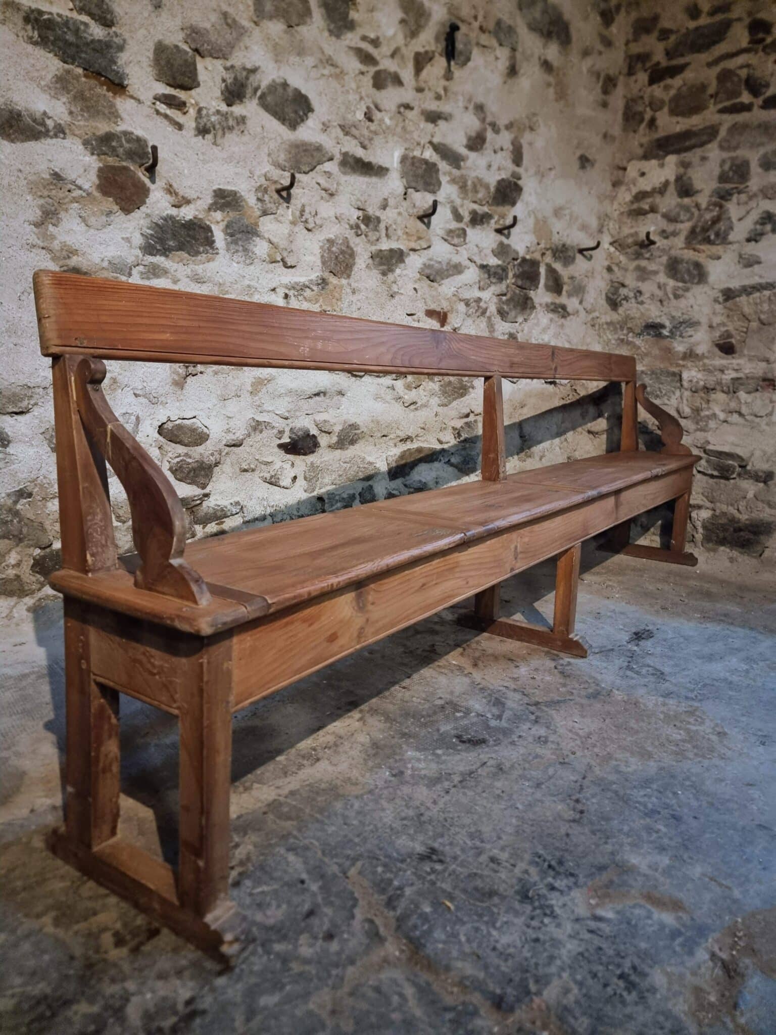 Antique Monastery Bench XXL – Long Pine Storage Bench with Oak Frame, c. 1900–1920 (3)