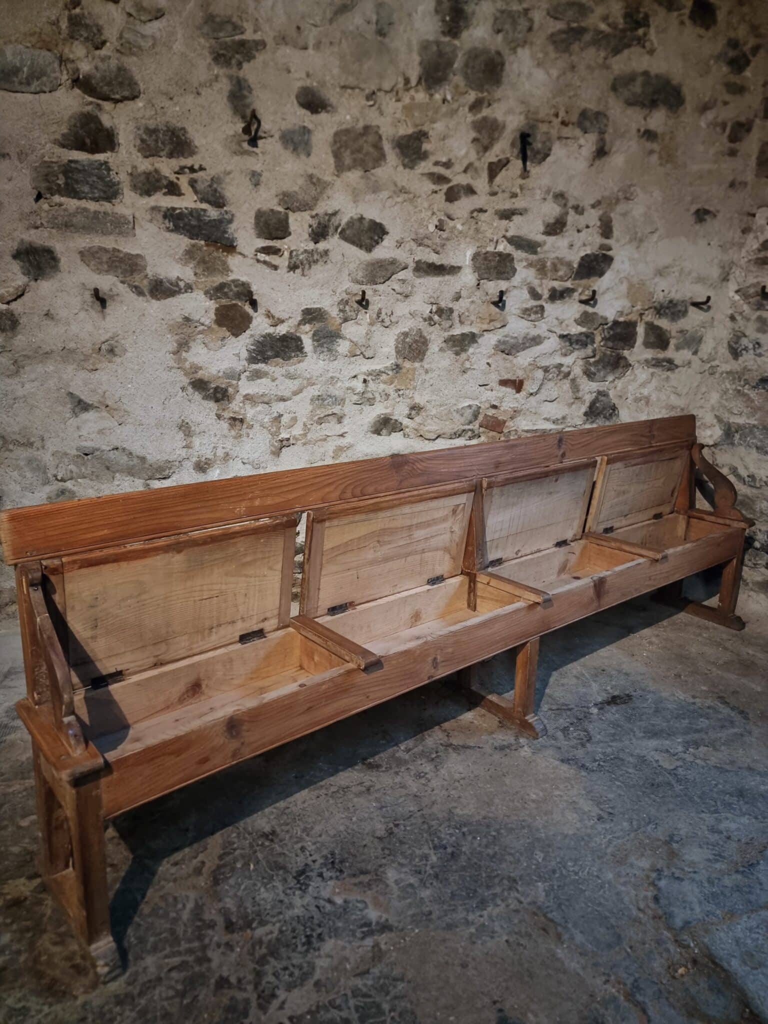 Antique Monastery Bench XXL – Long Pine Storage Bench with Oak Frame, c. 1900–1920 (4)