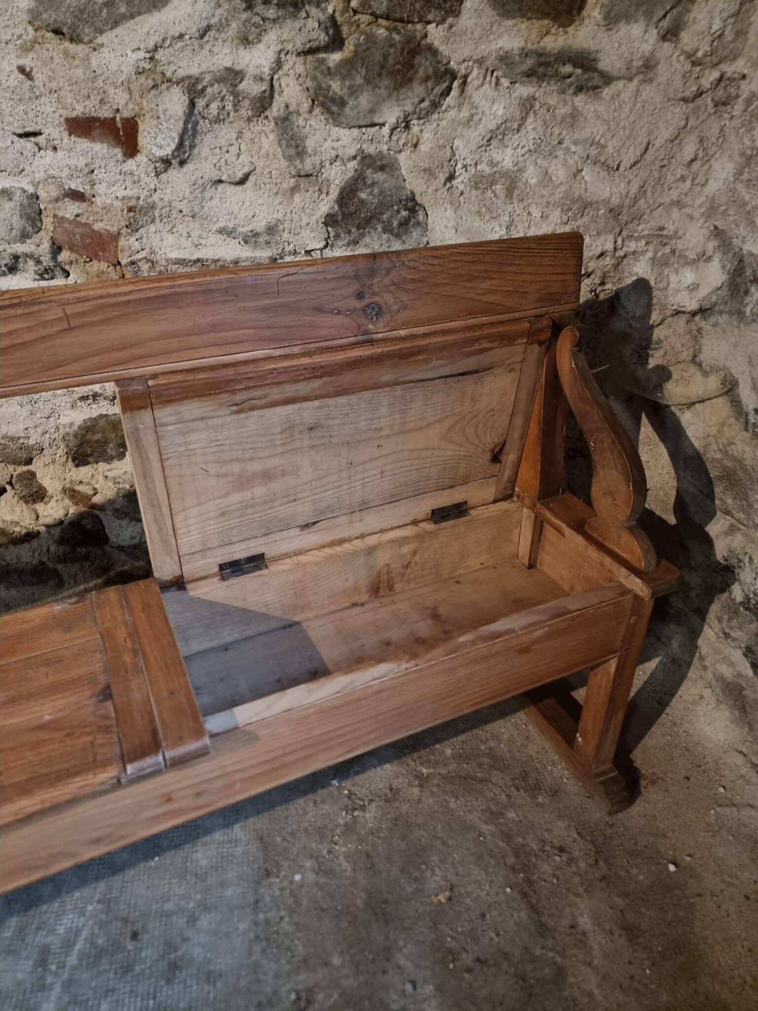 Antique Monastery Bench XXL – Long Pine Storage Bench with Oak Frame, c. 1900–1920 (5)