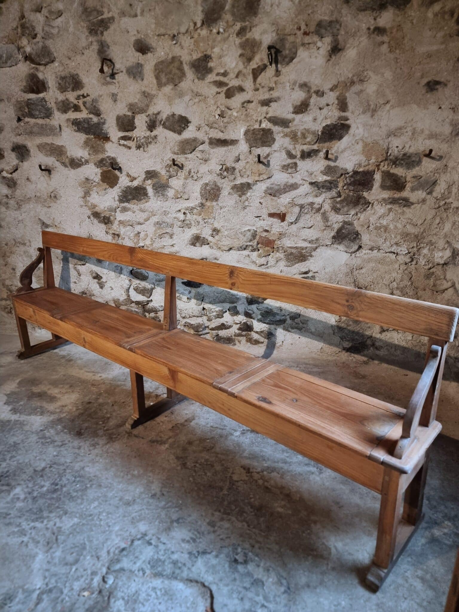 Antique Monastery Bench XXL – Long Pine Storage Bench with Oak Frame, c. 1900–1920 (6)