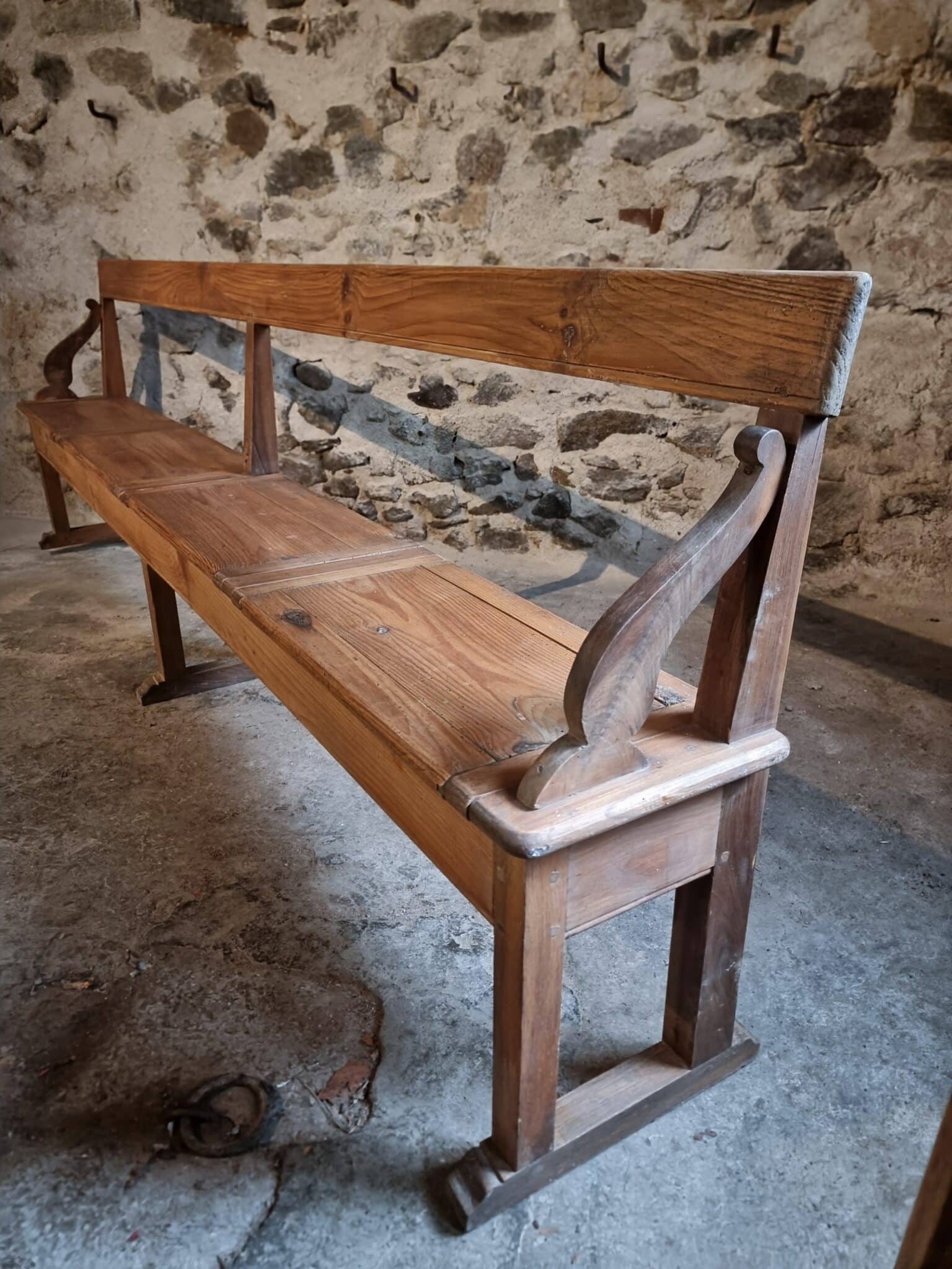 Antique Monastery Bench XXL – Long Pine Storage Bench with Oak Frame, c. 1900–1920 (8)