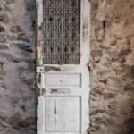 Antique Oak Front Door with Cast Iron Grille, French Architectural Salvage (1)