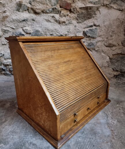 Antique Optician Table Display Cabinet – Walnut Roll Top Vitrine (1)