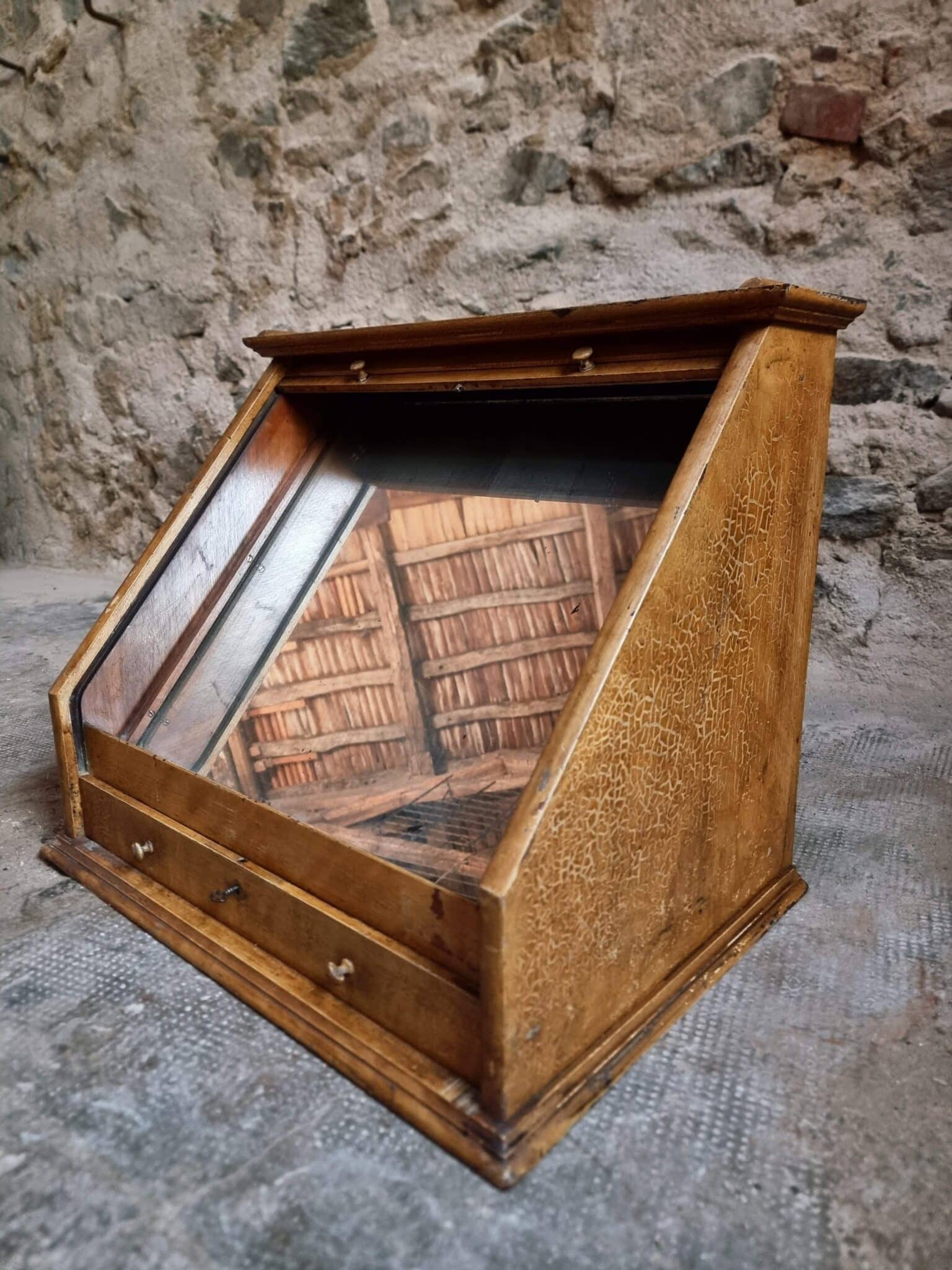 Antique Optician Table Display Cabinet – Walnut Roll Top Vitrine (10)