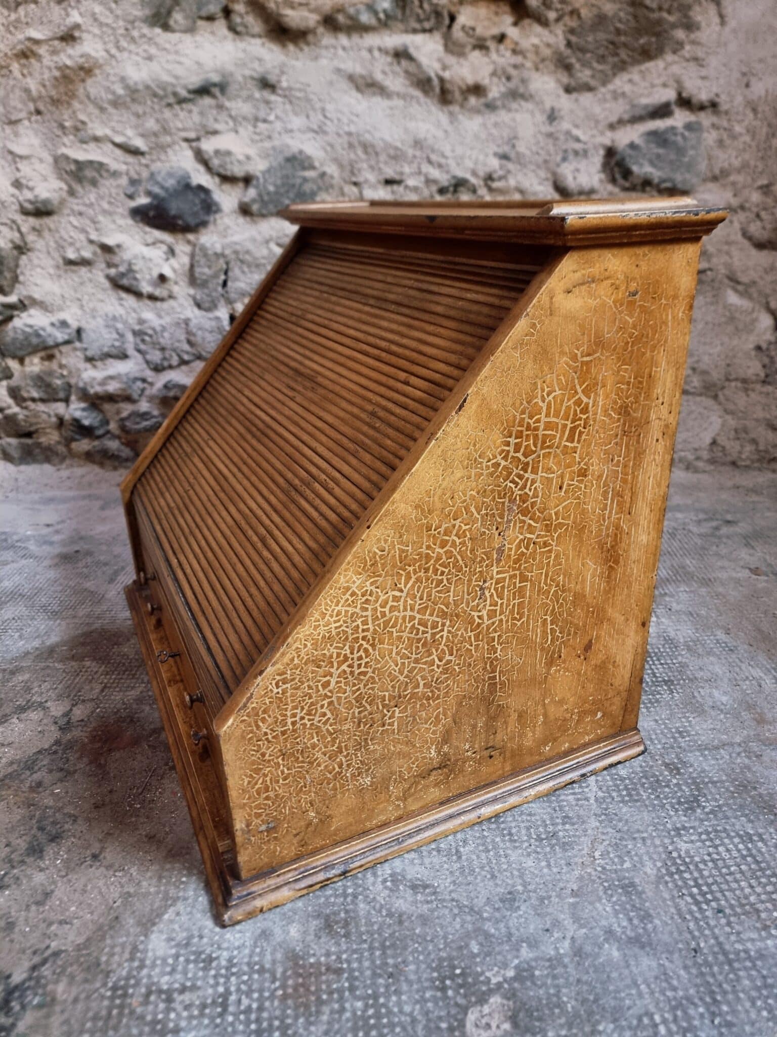 Antique Optician Table Display Cabinet – Walnut Roll Top Vitrine (14)