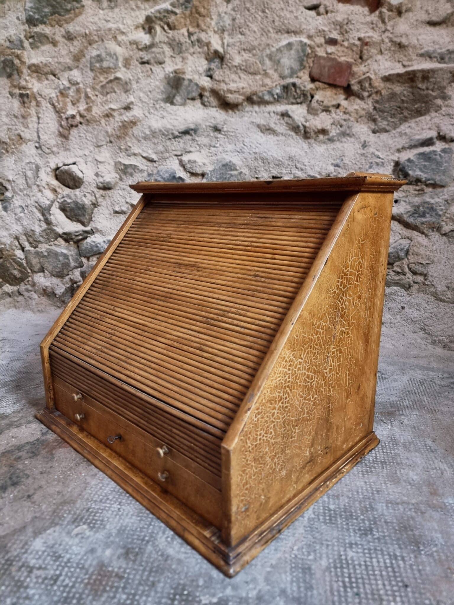 Antique Optician Table Display Cabinet – Walnut Roll Top Vitrine (16)