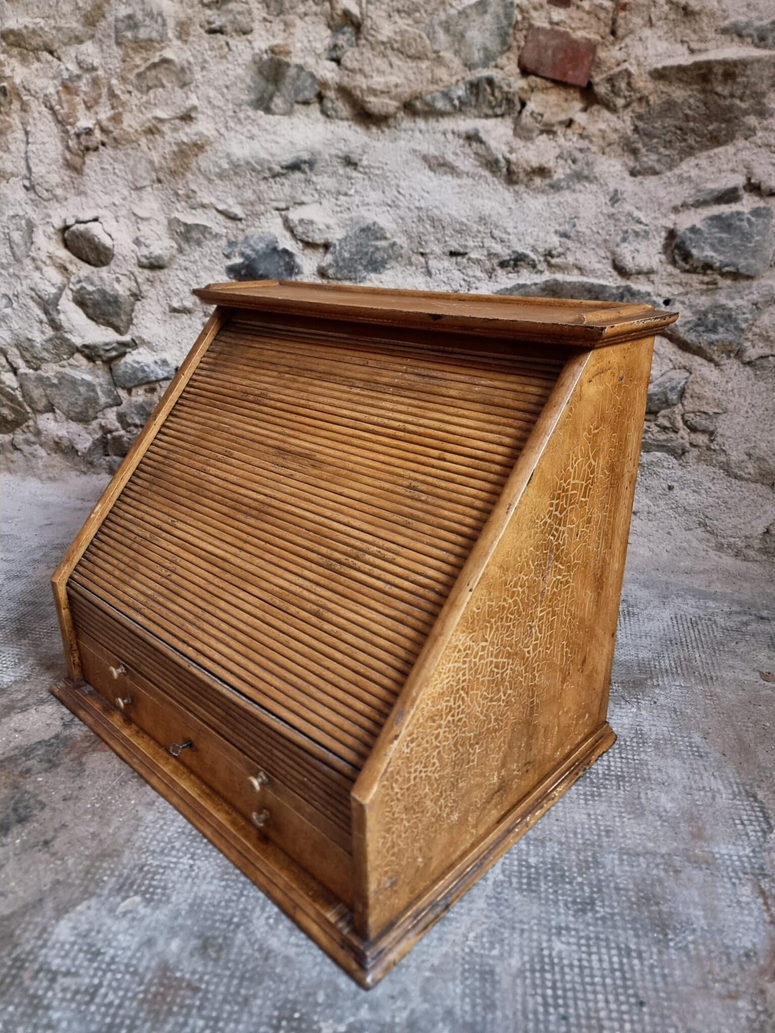 Antique Optician Table Display Cabinet – Walnut Roll Top Vitrine (17)