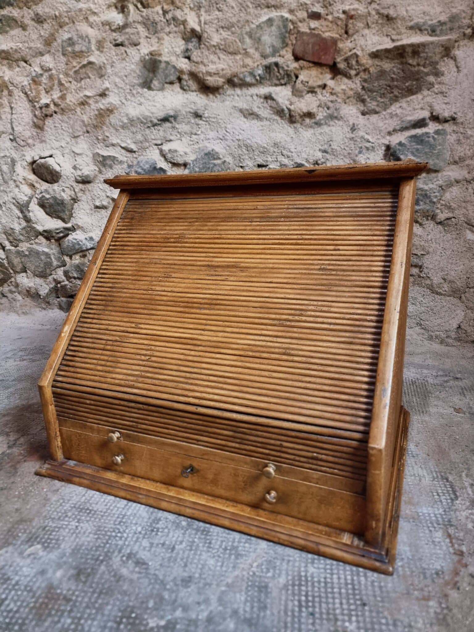 Antique Optician Table Display Cabinet – Walnut Roll Top Vitrine (18)