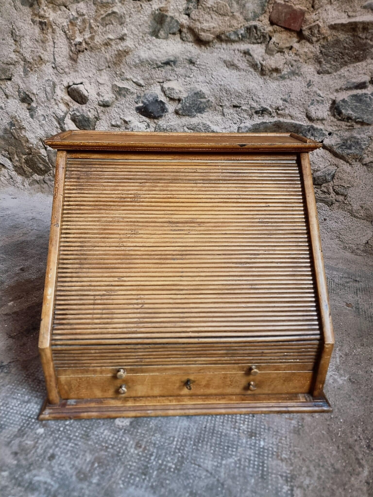 Antique Optician Table Display Cabinet – Walnut Roll Top Vitrine (19)