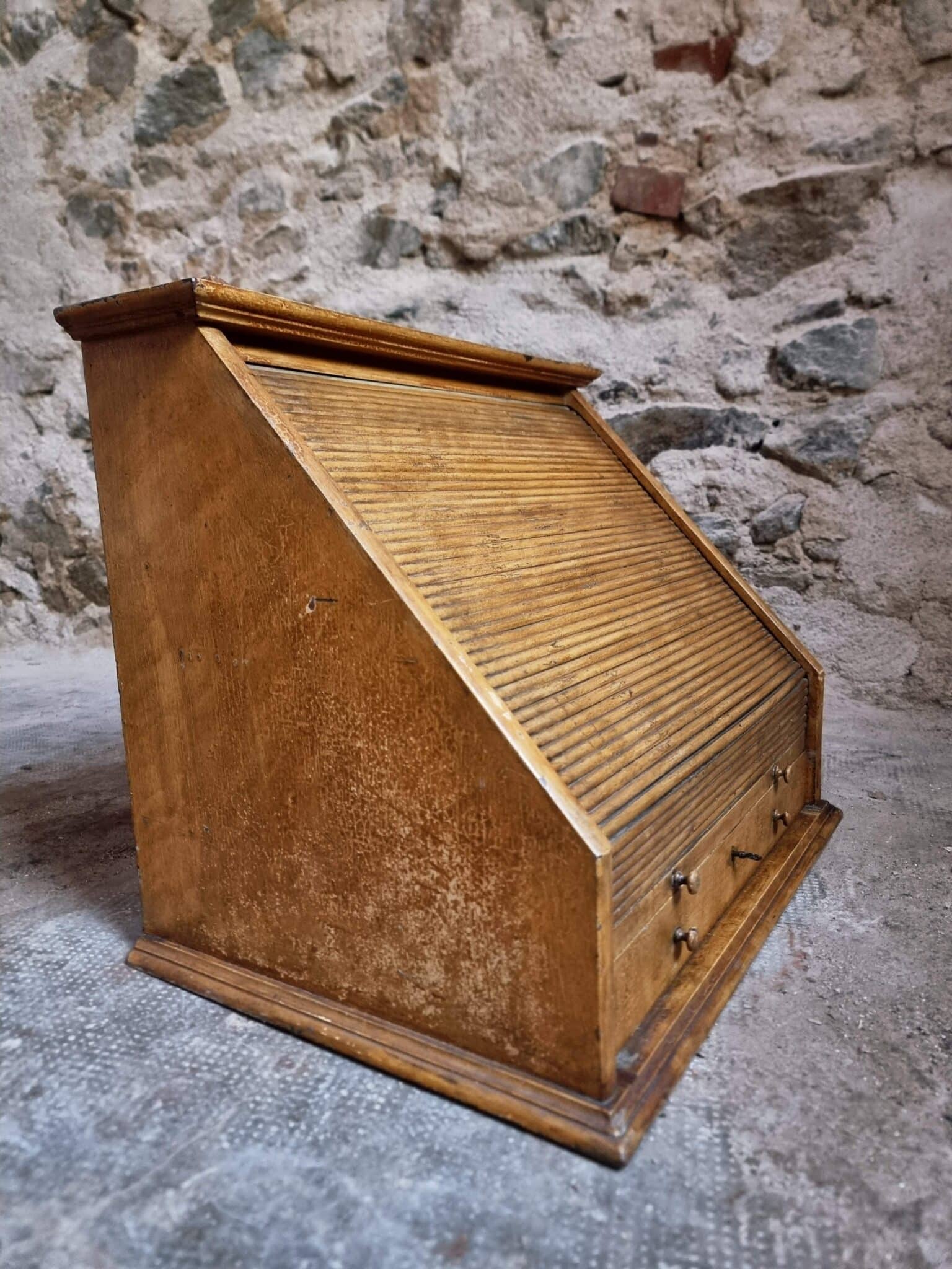 Antique Optician Table Display Cabinet – Walnut Roll Top Vitrine (2)