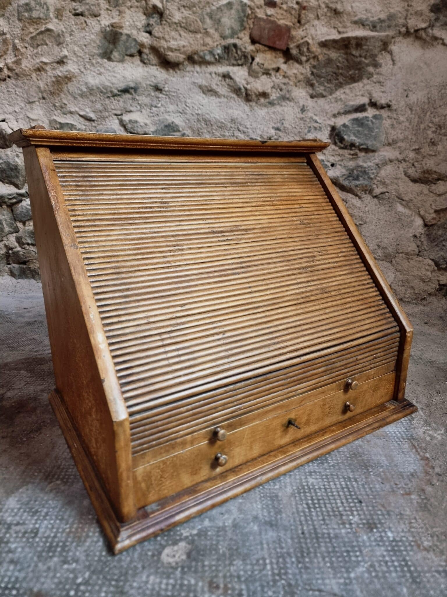 Antique Optician Table Display Cabinet – Walnut Roll Top Vitrine (20)