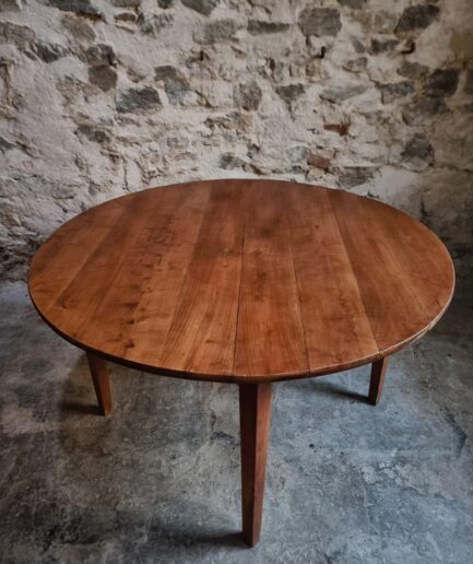 Antique Round Cherrywood Dining Table, France, circa 1920 (1)