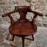 Antique Wooden Desk Chair – Swivel Captain’s Chair – Walnut Armchair – Early 1900s (1)