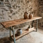Industrial Kitchen Island Console Table with Cast Iron Base – France, Mid-20th Century (1)