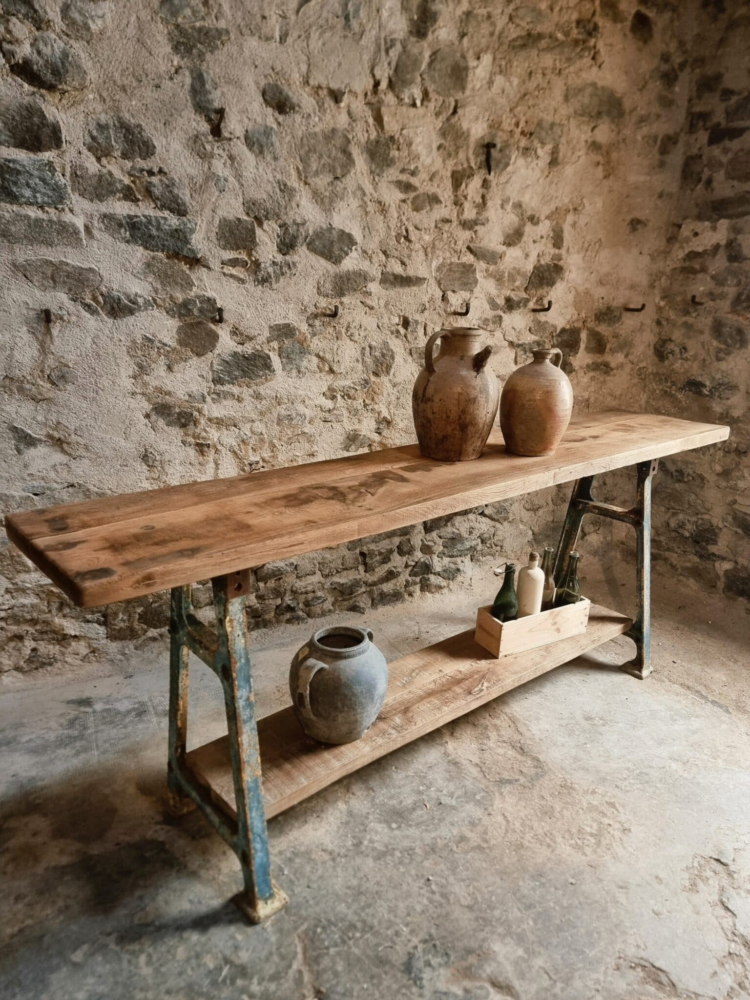 Industrial Kitchen Island Console Table with Cast Iron Base – France, Mid-20th Century (1) Industrial Kitchen Island Console Table with Cast Iron Base – France, Mid-20th Century (1)