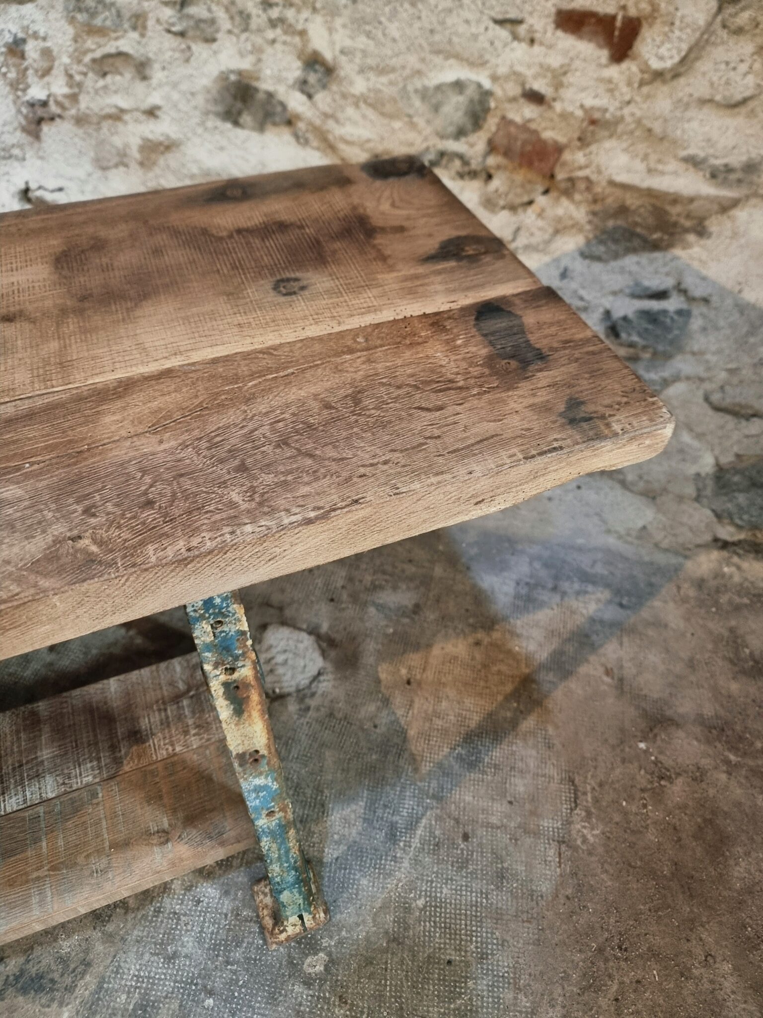 Industrial Kitchen Island Console Table with Cast Iron Base – France, Mid-20th Century (12)