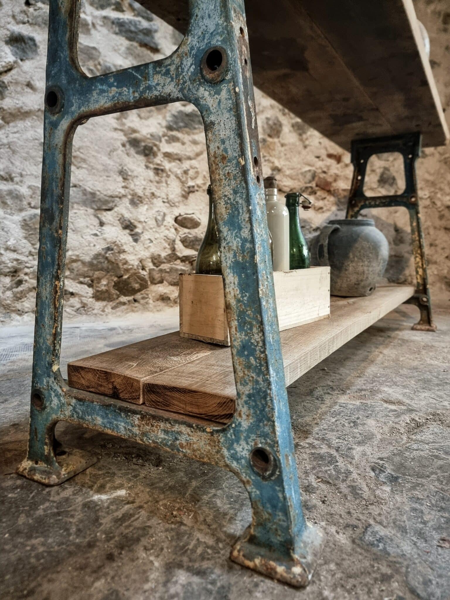 Industrial Kitchen Island Console Table with Cast Iron Base – France, Mid-20th Century (15)