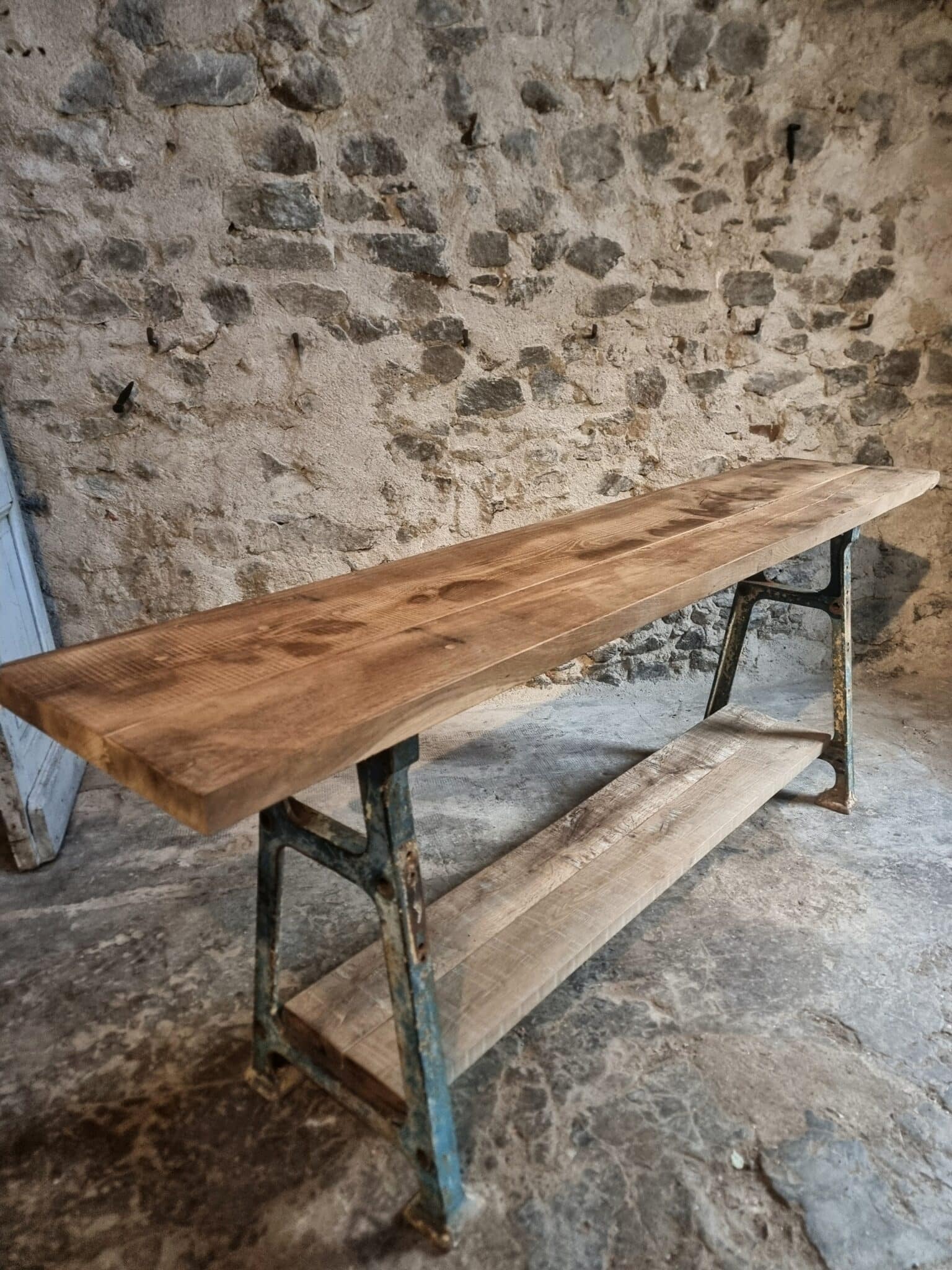 Industrial Kitchen Island Console Table with Cast Iron Base – France, Mid-20th Century (16)