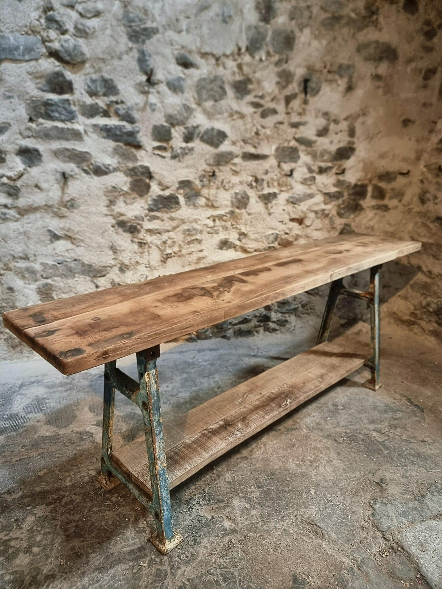 Industrial Kitchen Island Console Table with Cast Iron Base – France, Mid-20th Century (18)