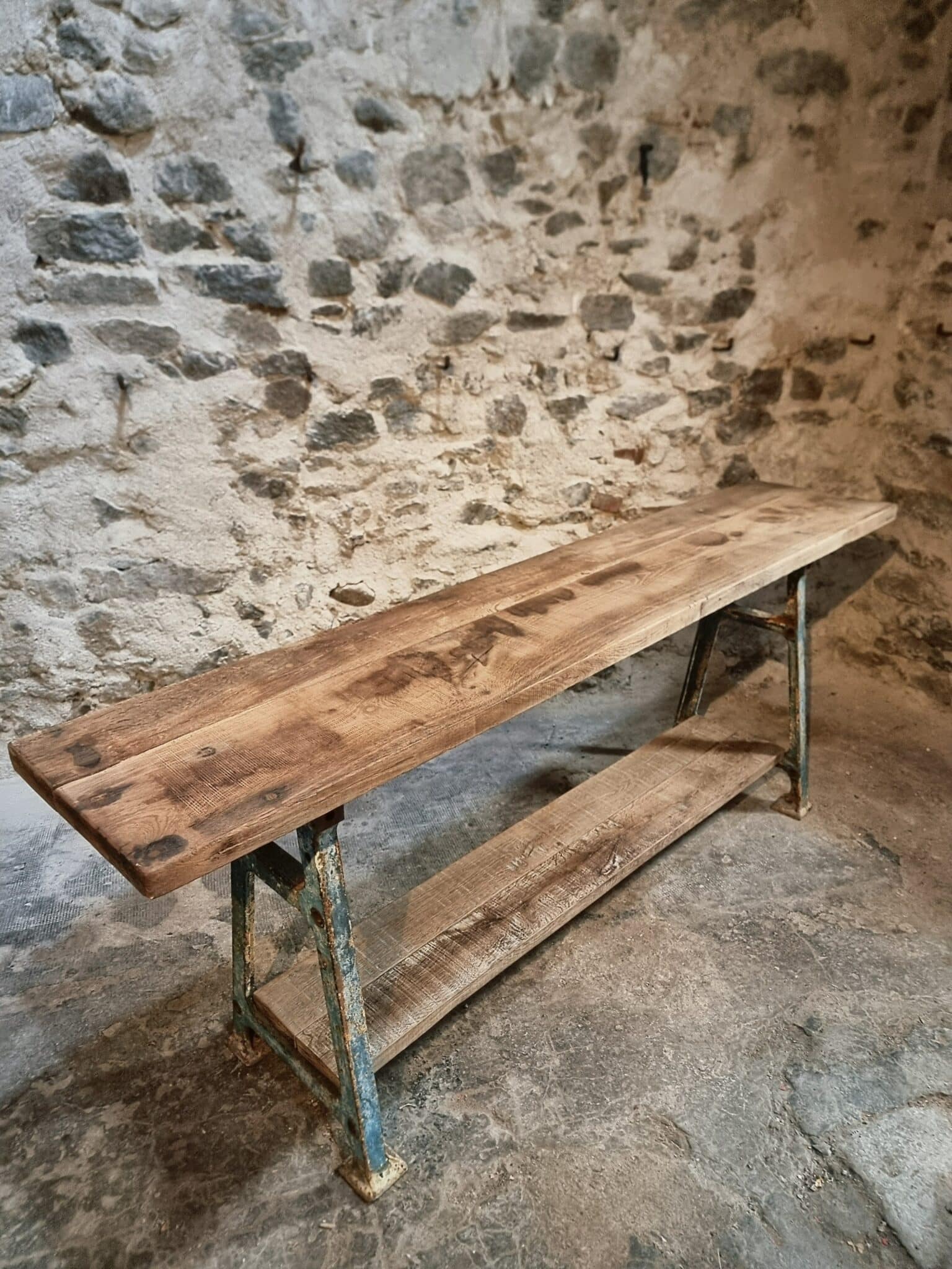 Industrial Kitchen Island Console Table with Cast Iron Base – France, Mid-20th Century (19)