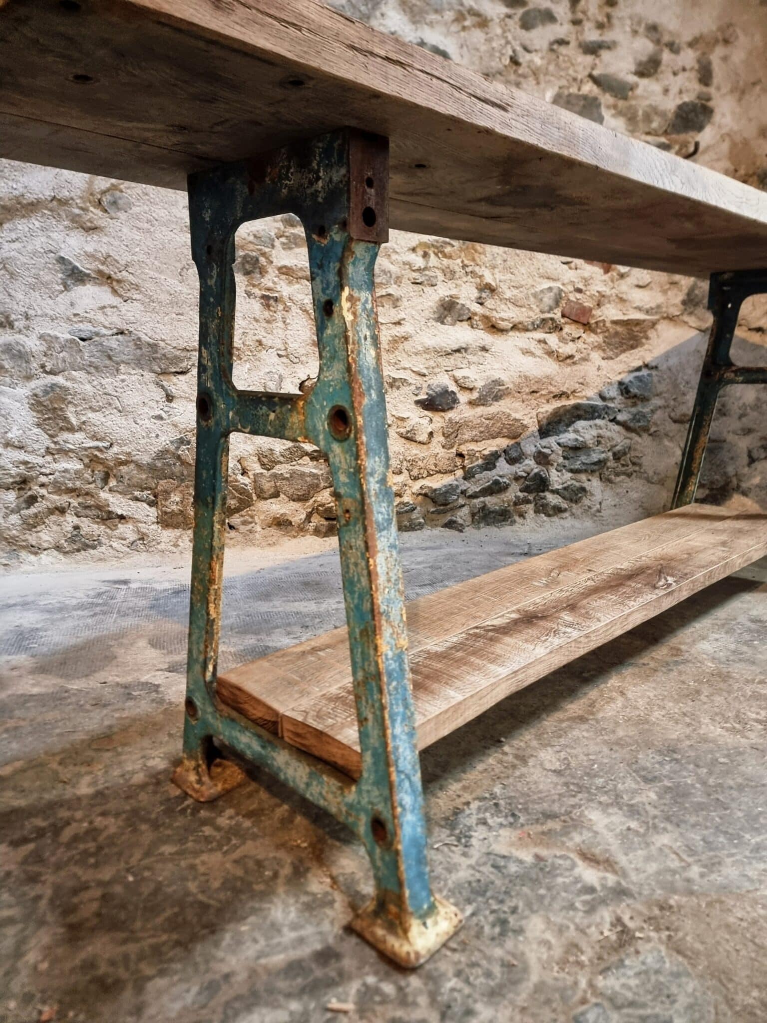 Industrial Kitchen Island Console Table with Cast Iron Base – France, Mid-20th Century (20)