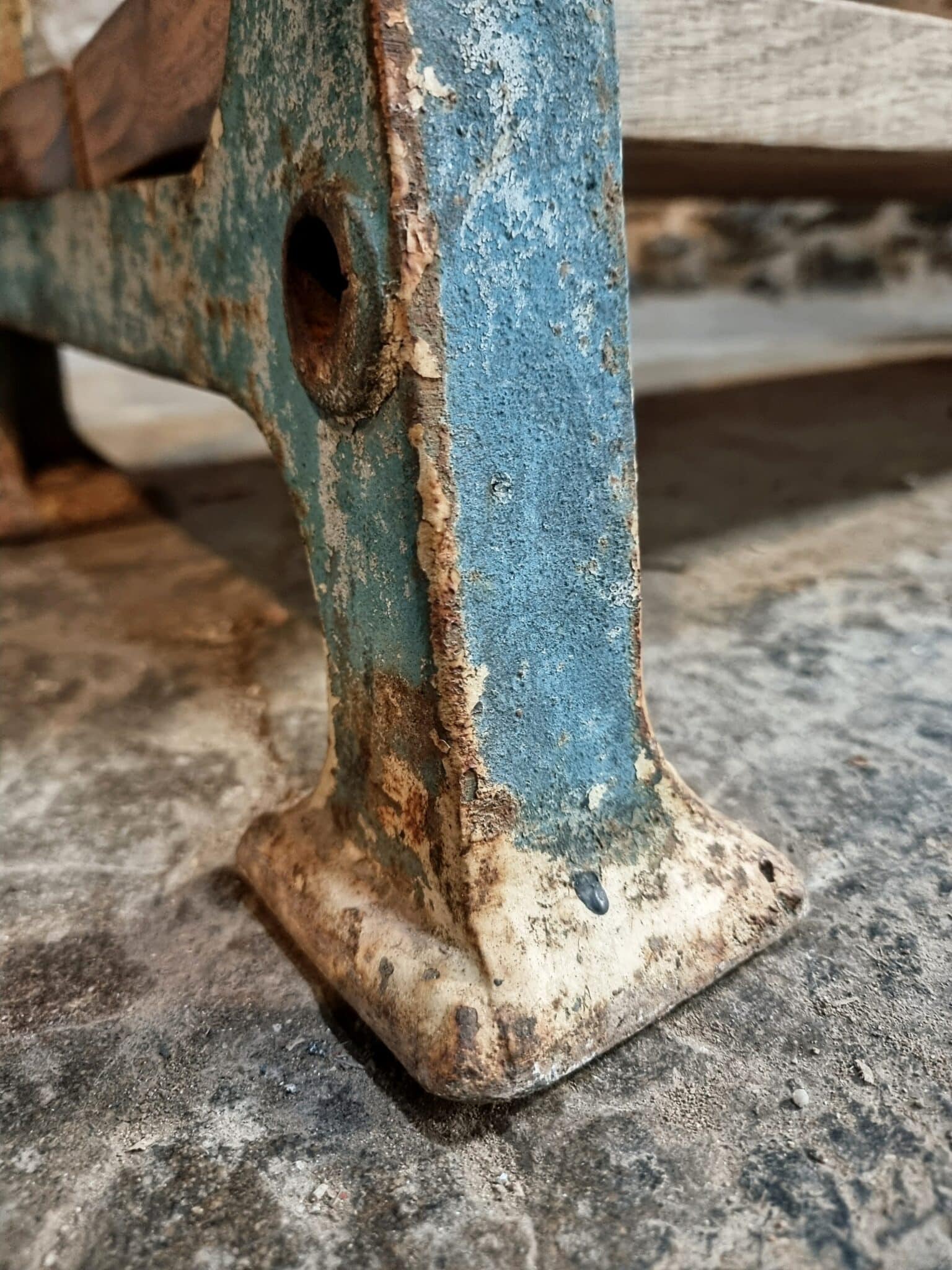 Industrial Kitchen Island Console Table with Cast Iron Base – France, Mid-20th Century (21)