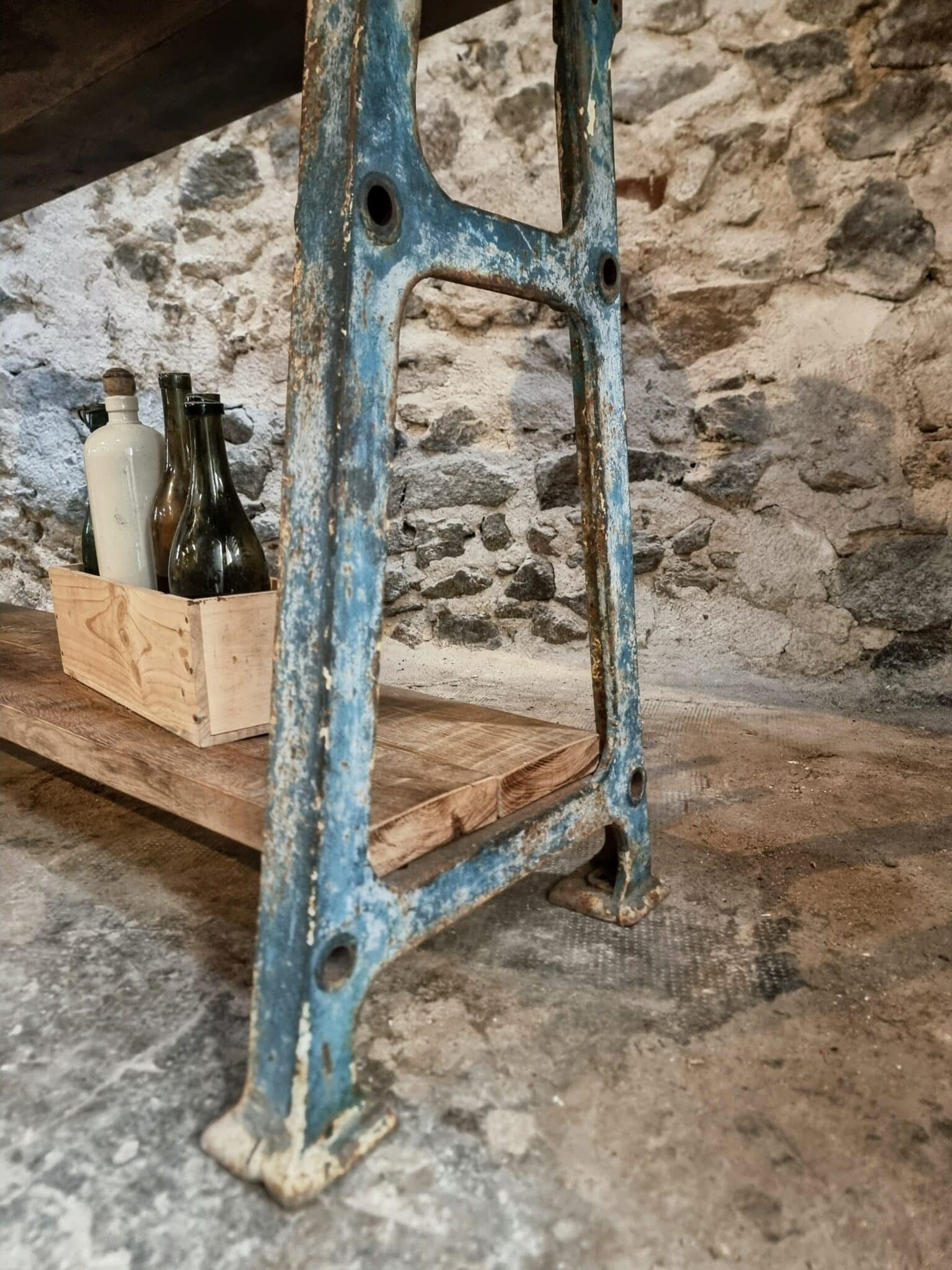 Industrial Kitchen Island Console Table with Cast Iron Base – France, Mid-20th Century (4)