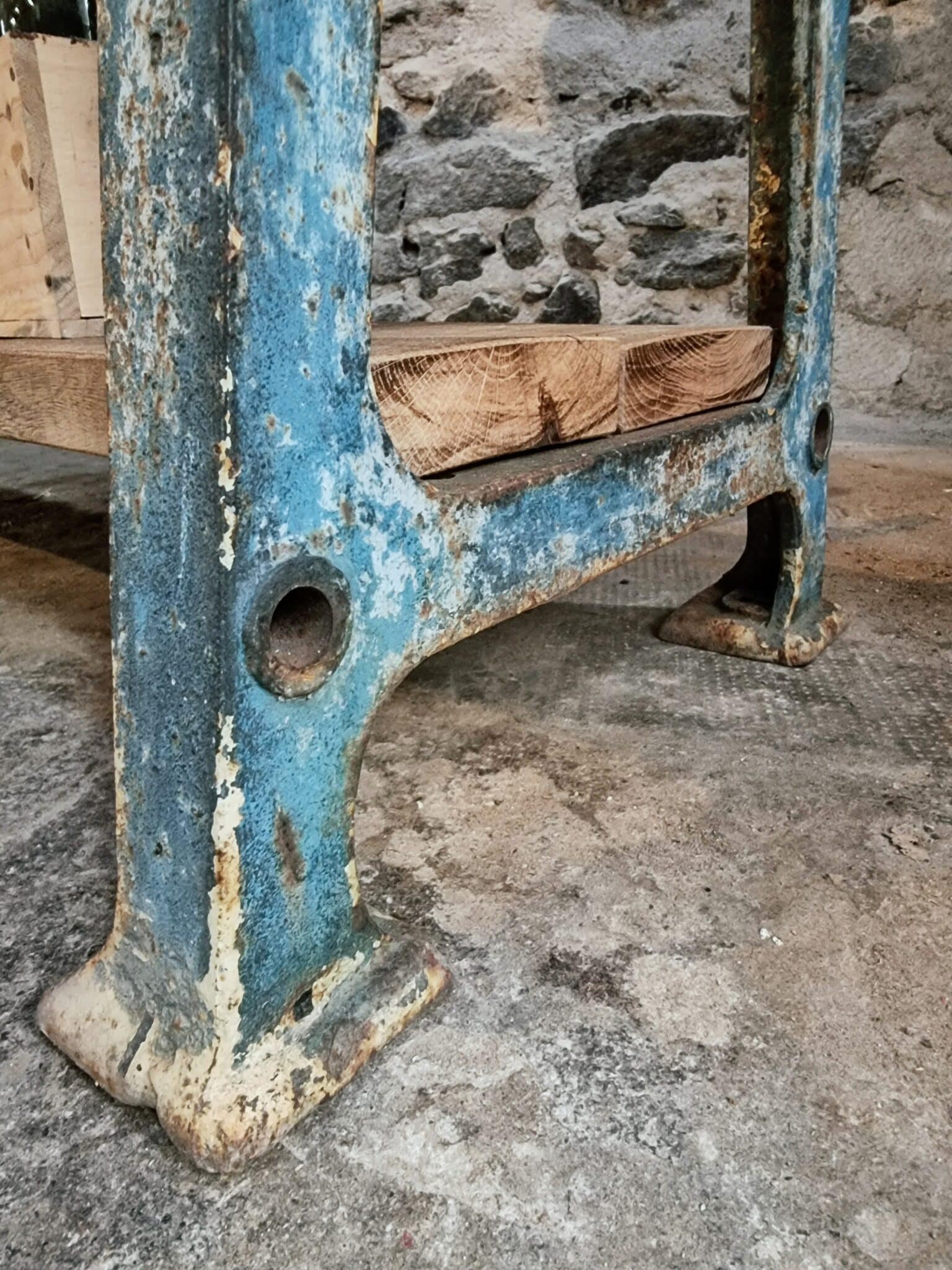 Industrial Kitchen Island Console Table with Cast Iron Base – France, Mid-20th Century (6)