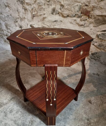 Inlaid Side Table Sewing Table in Mahogany & Rosewood, Art -Deco, c (1)