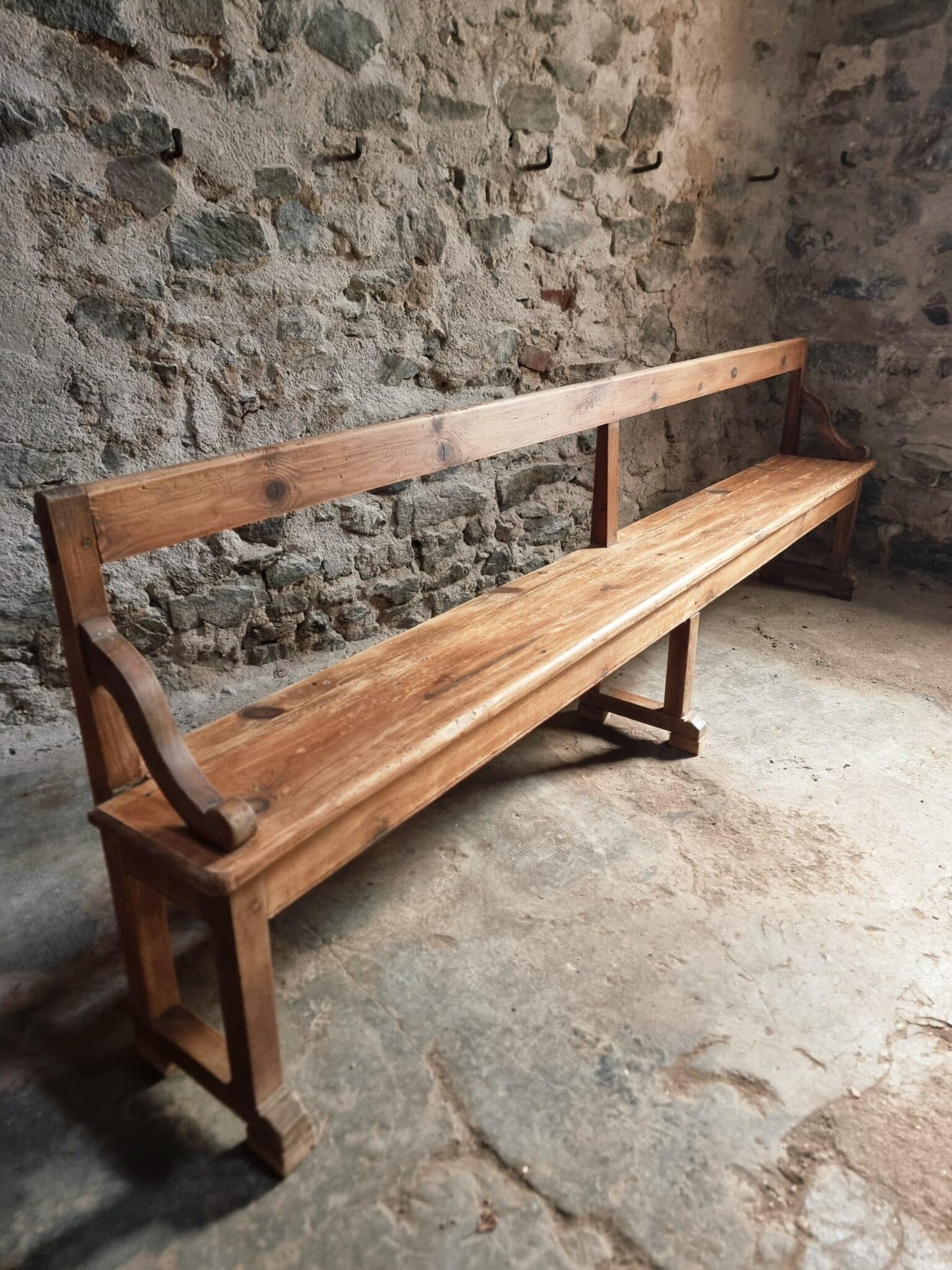 Large Antique Wooden Bench with Backrest – Late 19th Century Pine & Oak (1) Large Antique Wooden Bench with Backrest – Late 19th Century Pine & Oak (1)