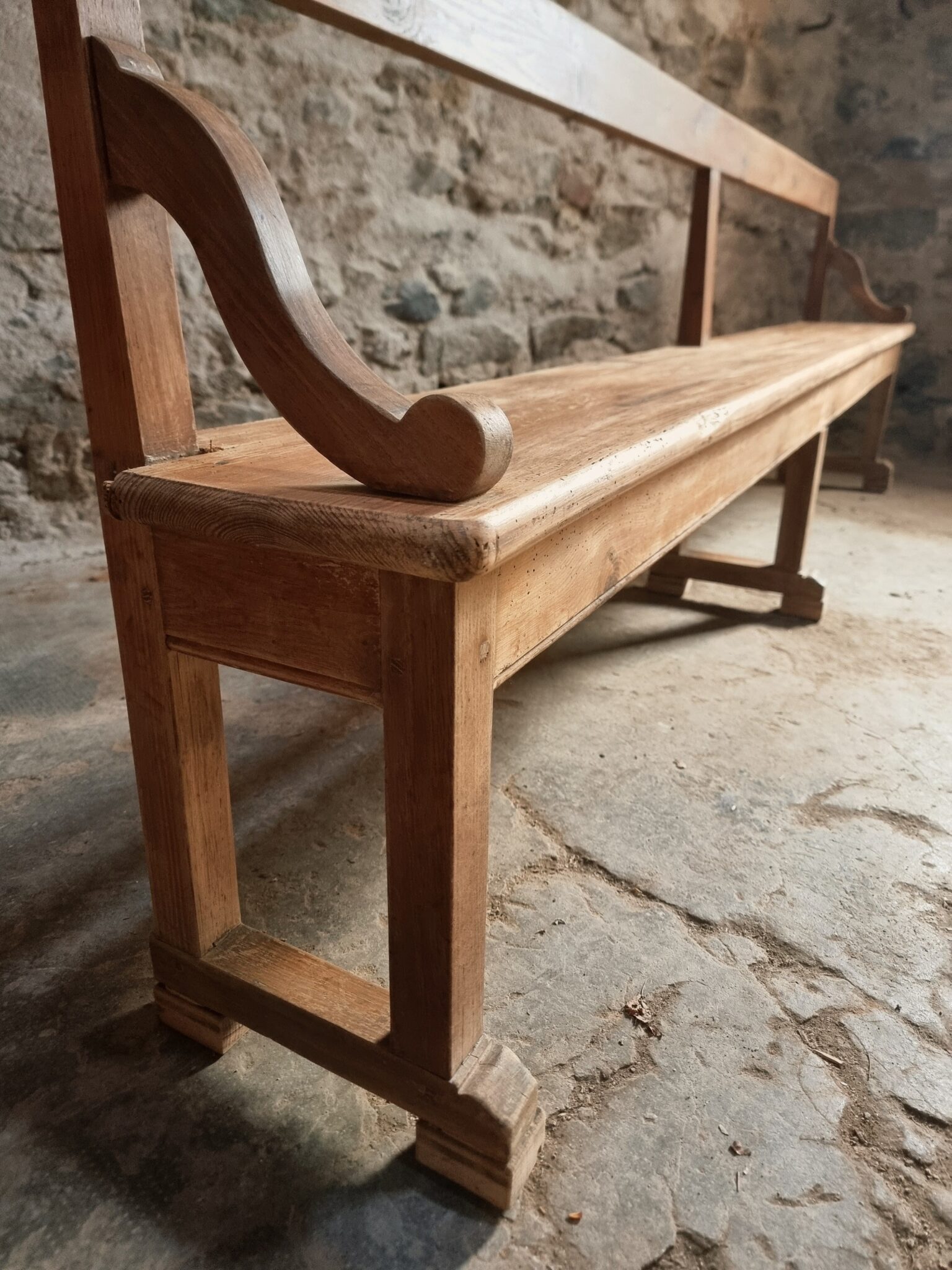 Large Antique Wooden Bench with Backrest – Late 19th Century Pine & Oak (12)