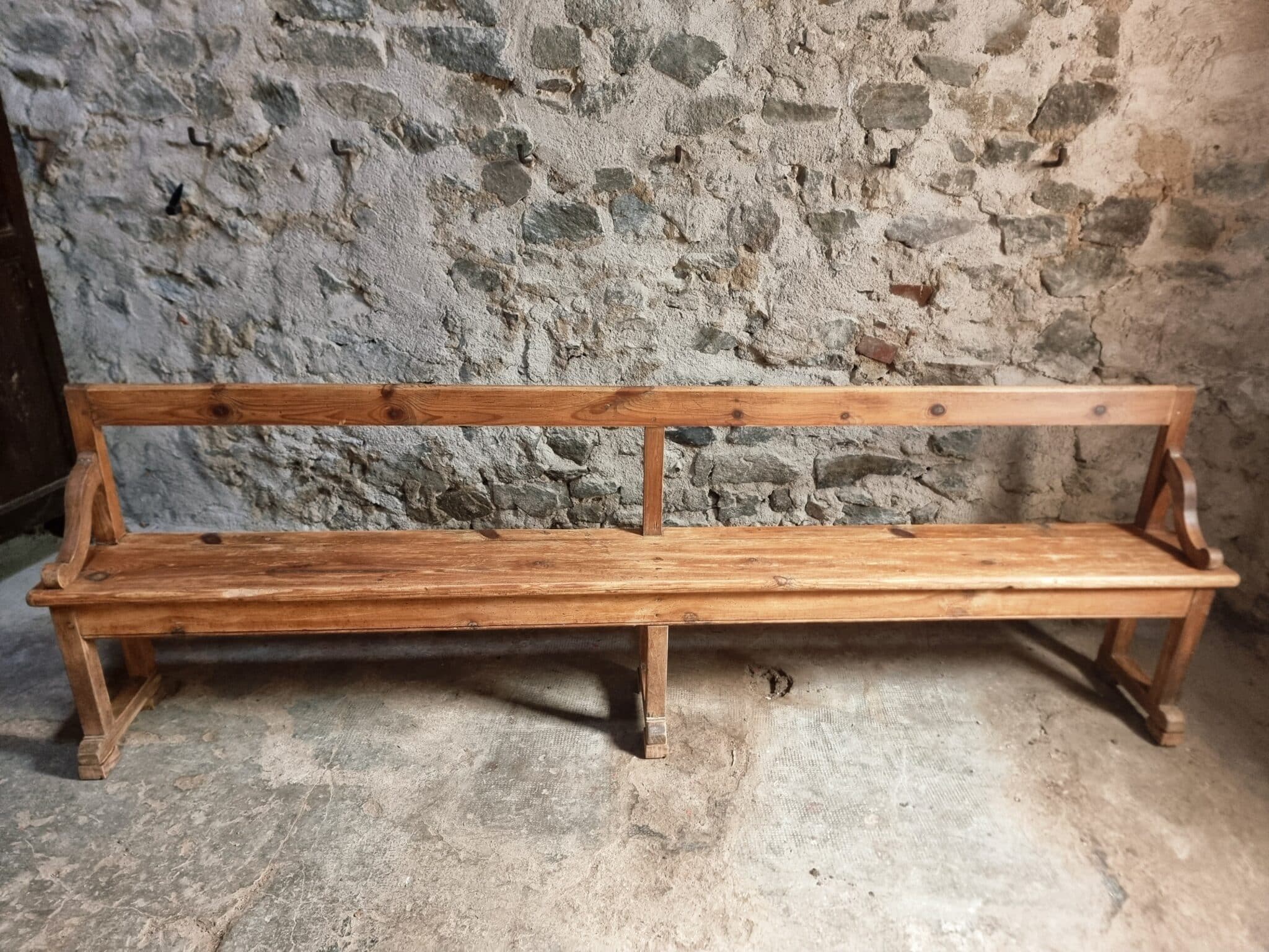 Large Antique Wooden Bench with Backrest – Late 19th Century Pine & Oak (14)