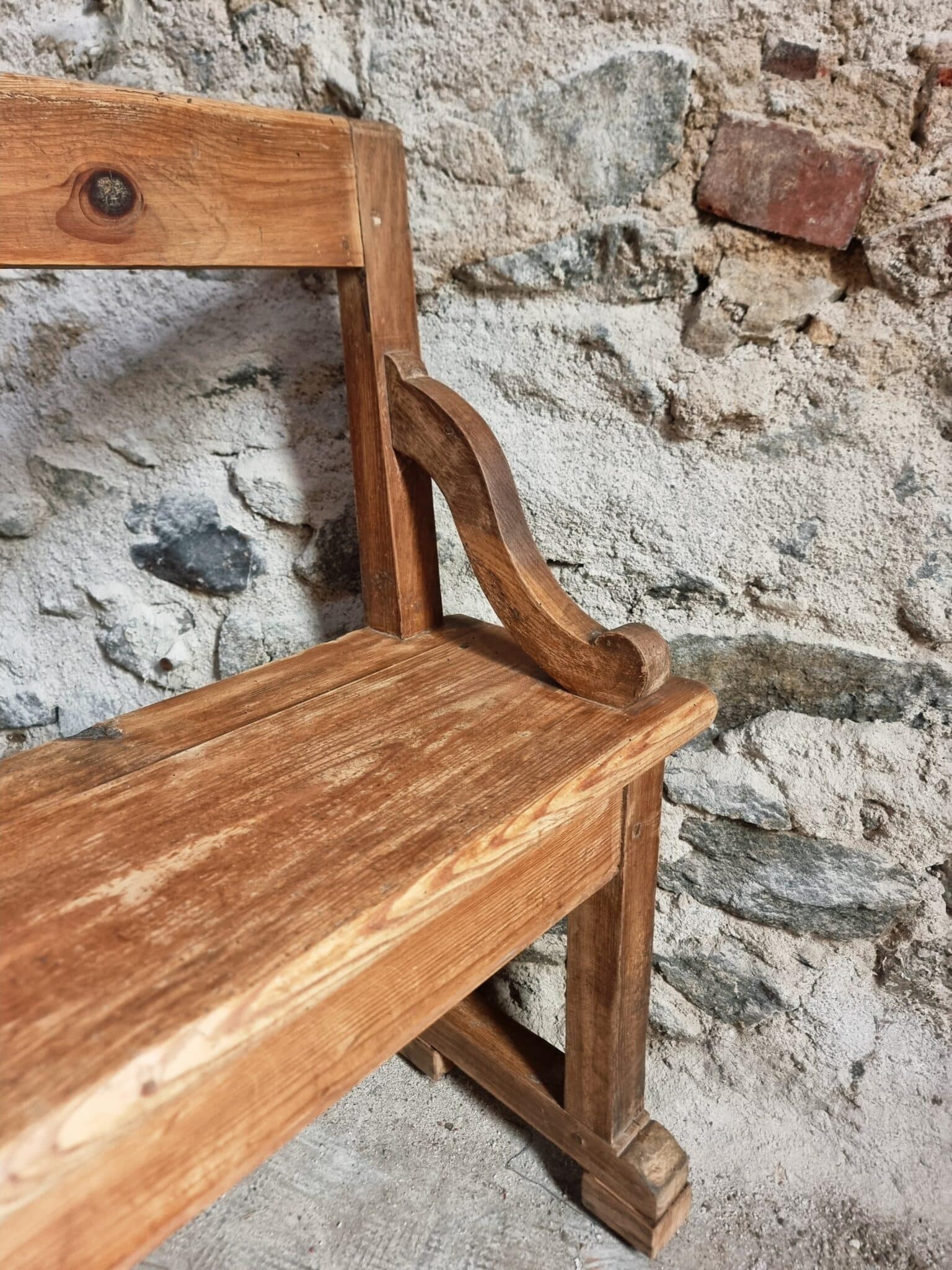 Large Antique Wooden Bench with Backrest – Late 19th Century Pine & Oak (15)