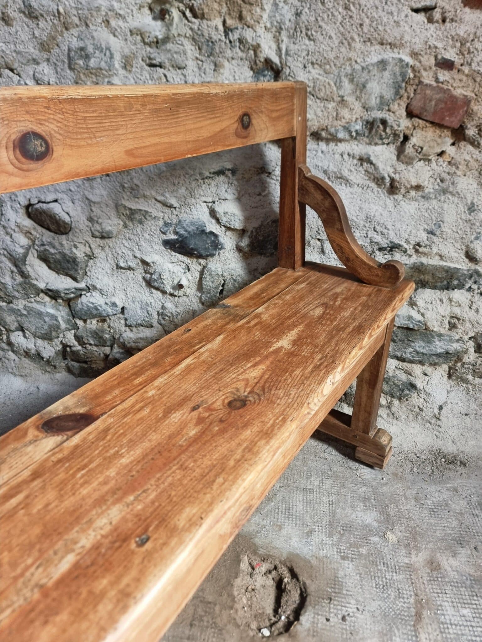 Large Antique Wooden Bench with Backrest – Late 19th Century Pine & Oak (16)