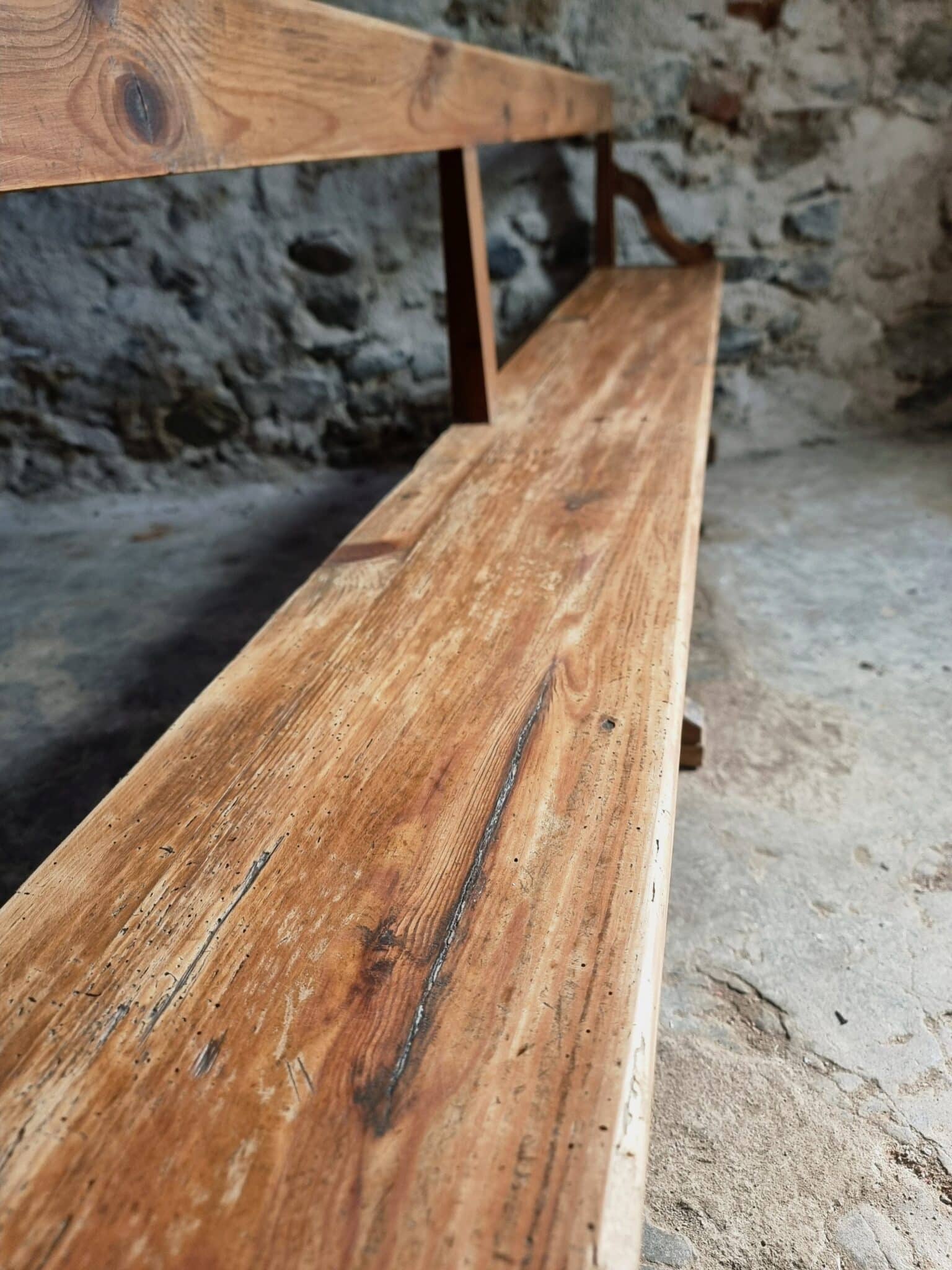 Large Antique Wooden Bench with Backrest – Late 19th Century Pine & Oak (17)