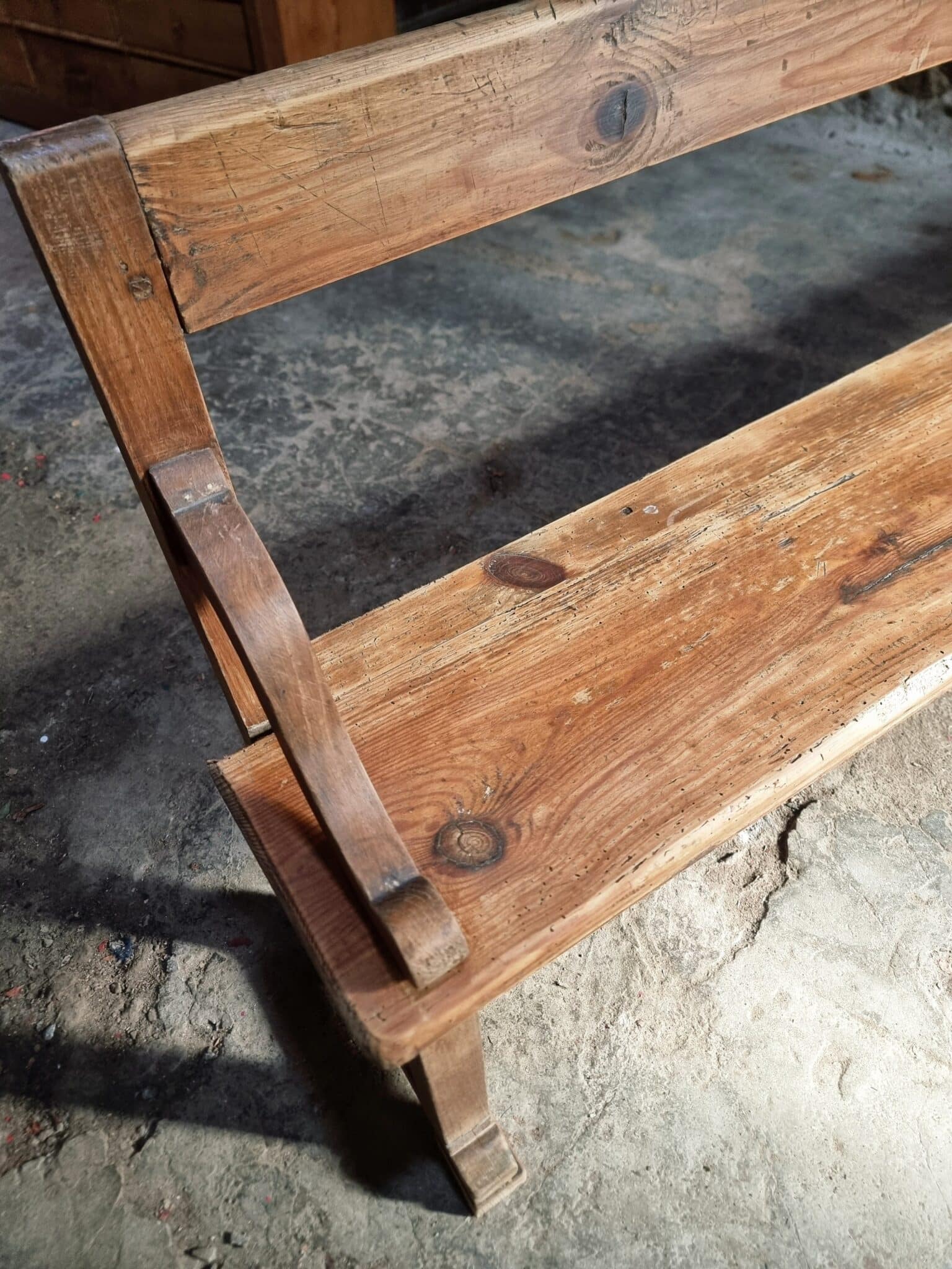 Large Antique Wooden Bench with Backrest – Late 19th Century Pine & Oak (18)