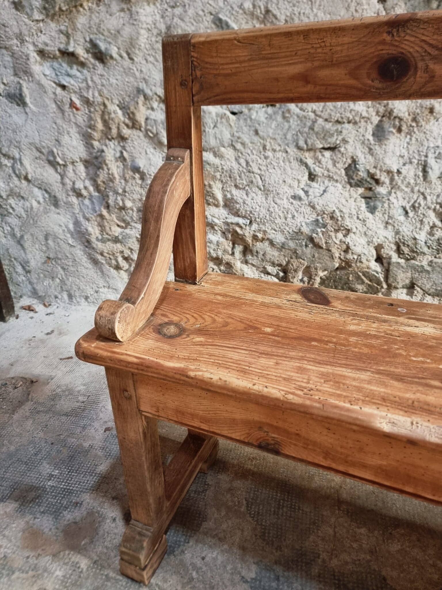 Large Antique Wooden Bench with Backrest – Late 19th Century Pine & Oak (19)