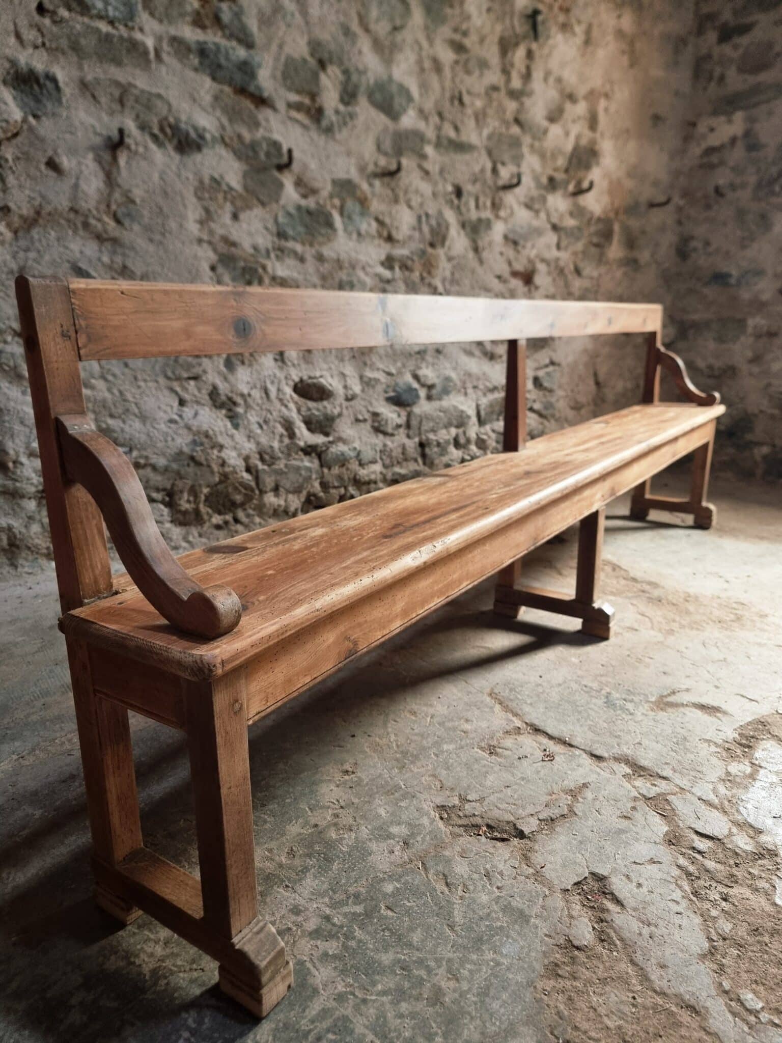 Large Antique Wooden Bench with Backrest – Late 19th Century Pine & Oak (3)