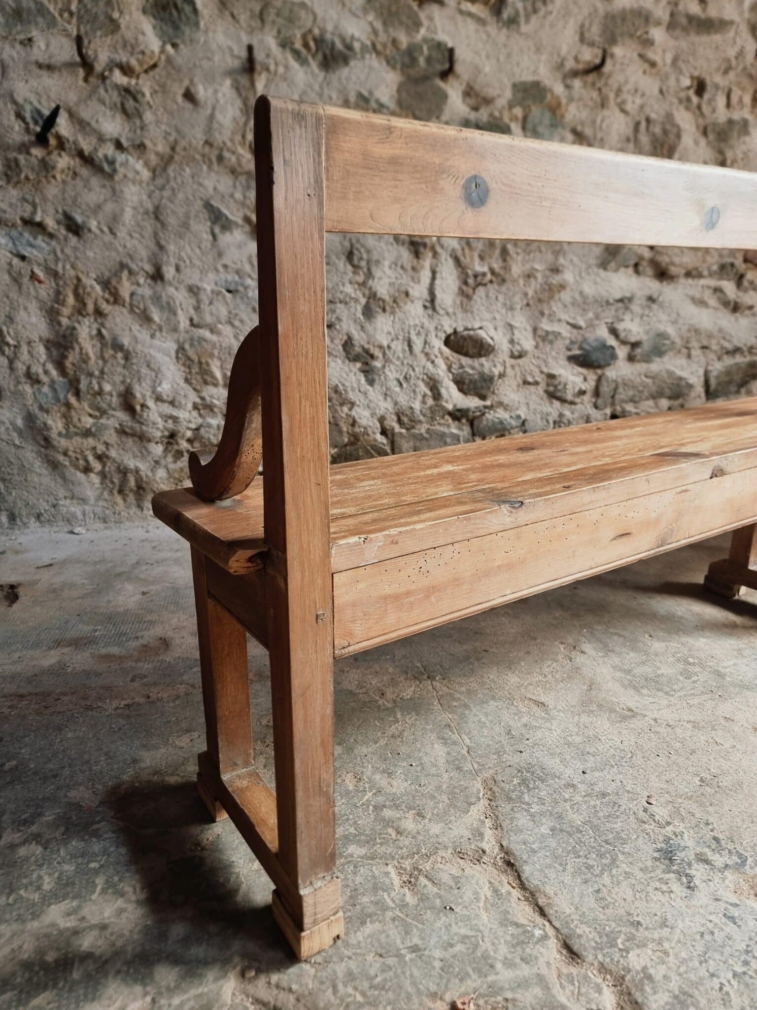 Large Antique Wooden Bench with Backrest – Late 19th Century Pine & Oak (4)