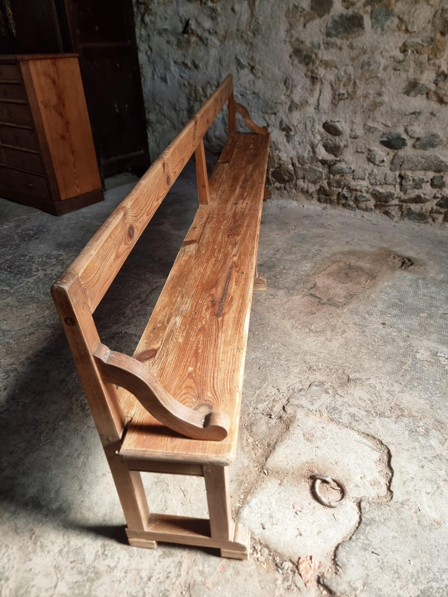Large Antique Wooden Bench with Backrest – Late 19th Century Pine & Oak (7)