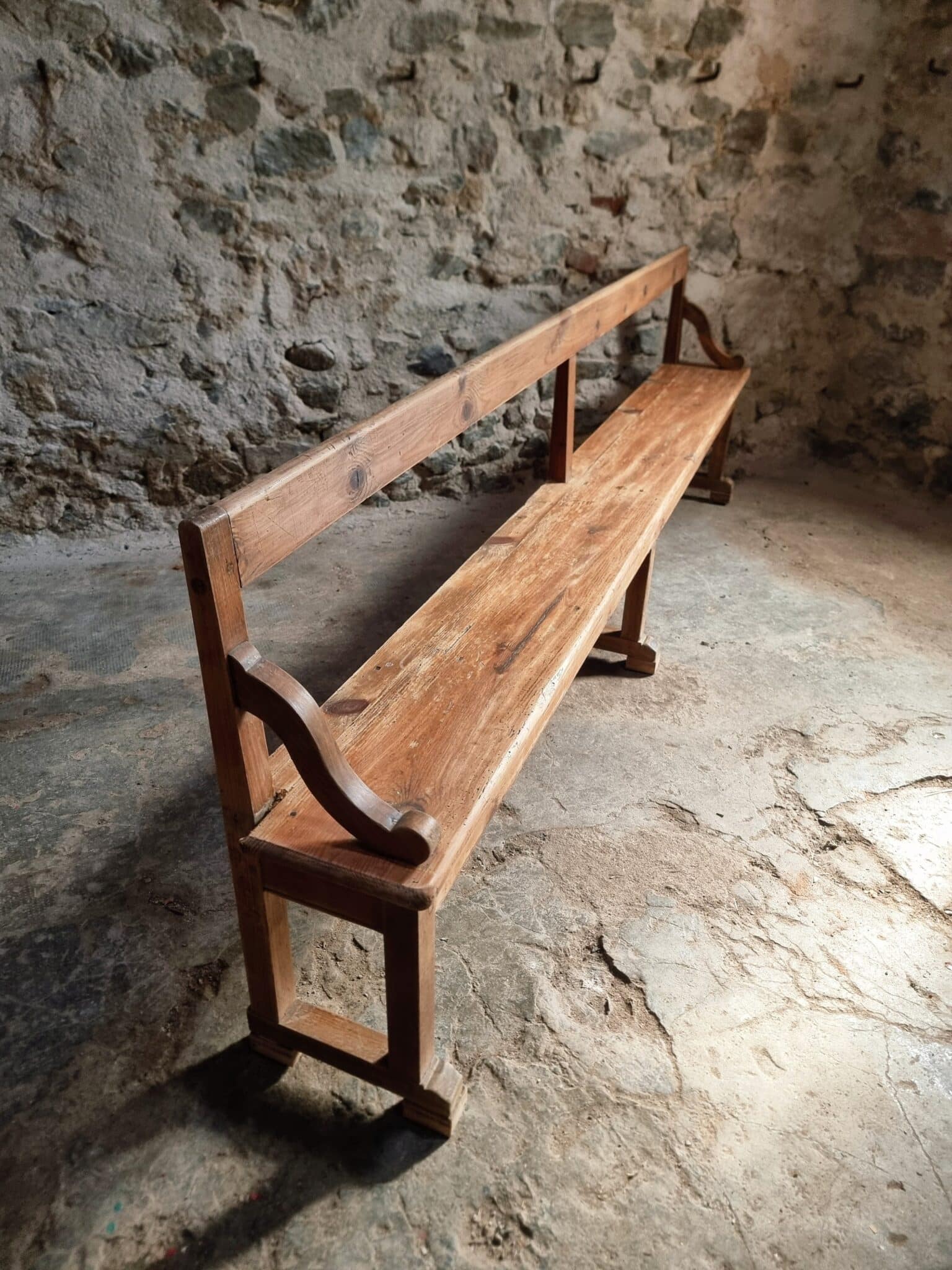 Large Antique Wooden Bench with Backrest – Late 19th Century Pine & Oak (8)