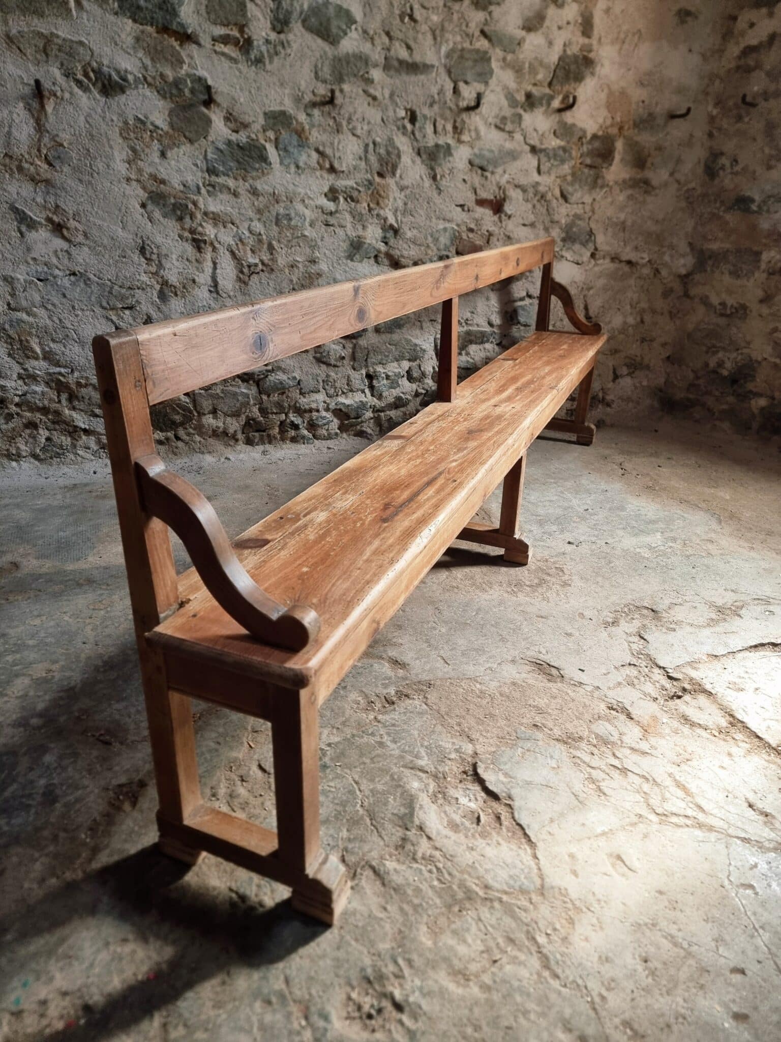Large Antique Wooden Bench with Backrest – Late 19th Century Pine & Oak (9)