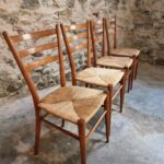 Set of 4 Italian Mid-Century Dining Chairs with Woven Seats, circa 1950–1970 (1)