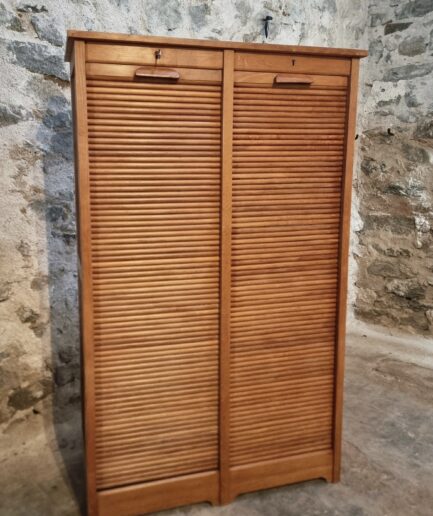vintage tambour cabinet oak