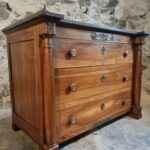 Antique Chest of Drawers, Walnut & Oak Commode, Marble Top Cabinet, 3 Drawer Storage, France circa 1820–1850 (1)