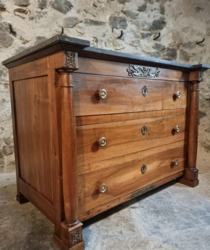 Antique Chest of Drawers, Walnut & Oak Commode, Marble Top Cabinet, 3 Drawer Storage, France circa 1820–1850 (1)