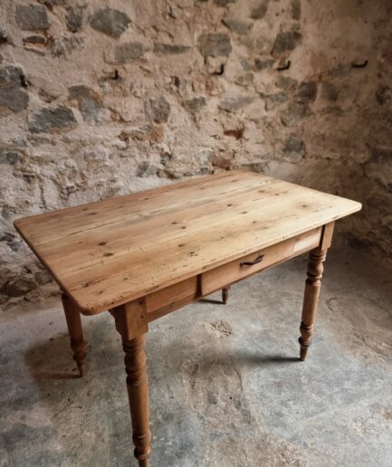 Antique French Country Dining Table or Desk with Drawer, Pine and Beech, circa 1920–1930 (1)