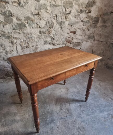Antique French Oak Desk Table Writing Table with 2 Lockable Drawers, circa 1920s (1)