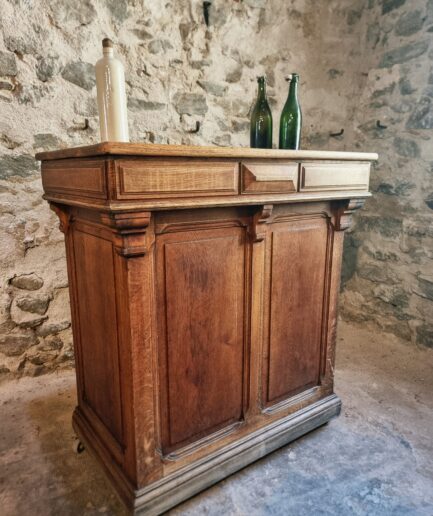 Antique French Oak Shop Counter Kitchen Island on Castors, c. 1880–1900 (1)