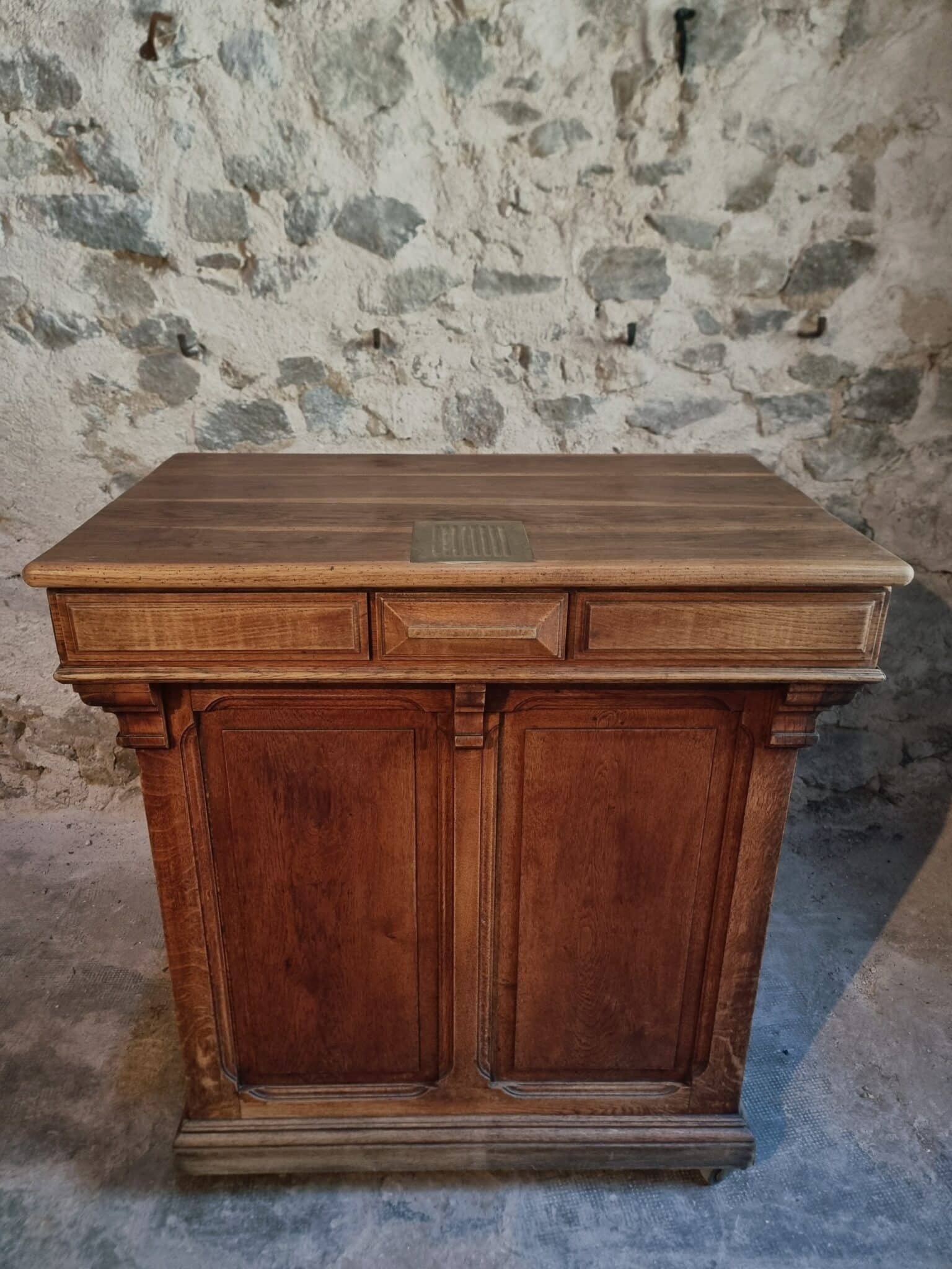 Antique French Oak Shop Counter Kitchen Island on Castors, c. 1880–1900 (12)